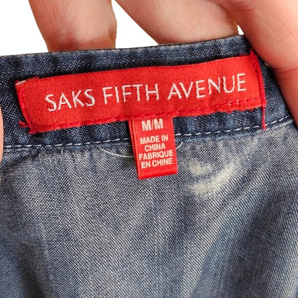 Saks Fifth Avenue Denim Look Long Sleeve Blouse Sz M - Picture 6 of 8